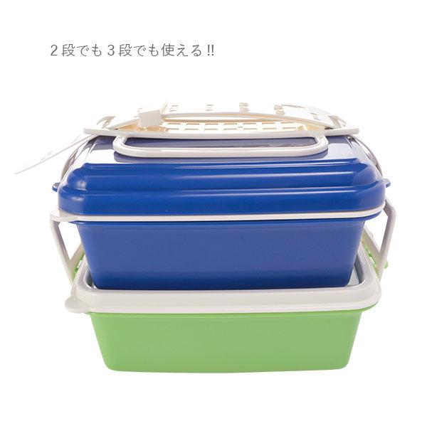 【P.ピンク・ピクニックケース小】 弁当箱 3段 小 通販 重箱 お重 三段 スクエア型 角型 ランチボックス ランチBOX 行楽弁当 ピクニックケース 行楽弁当 コンパクト ファミリーサイズ 家族 運動会 ピクニック