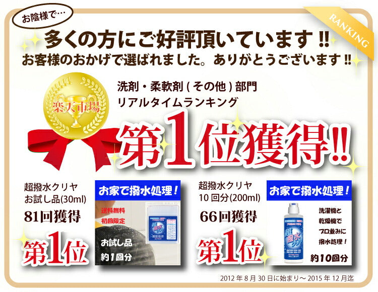 『超撥水クリヤお試し品 20ml 1回分』衣類用 撥水剤