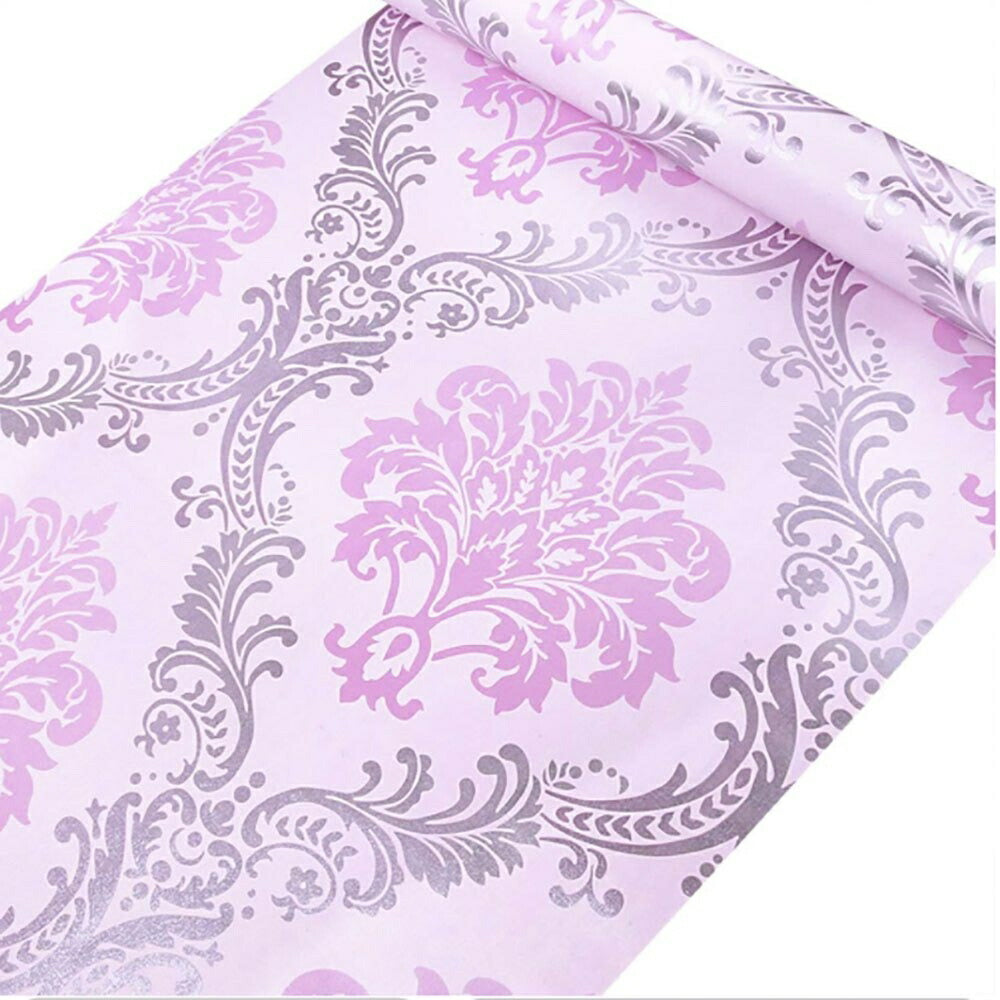 壁紙 ダマスク柄 ピンク 3本セット damask 45cm×1000cm シールタイプ DIY かわいい おしゃれ クロス 補修 ラグジュアリー 北欧 賃貸壁紙 背景 プレゼント 贈物 シンプル ベッドルーム リビング お洒落 防音 リメイク リフォーム シート