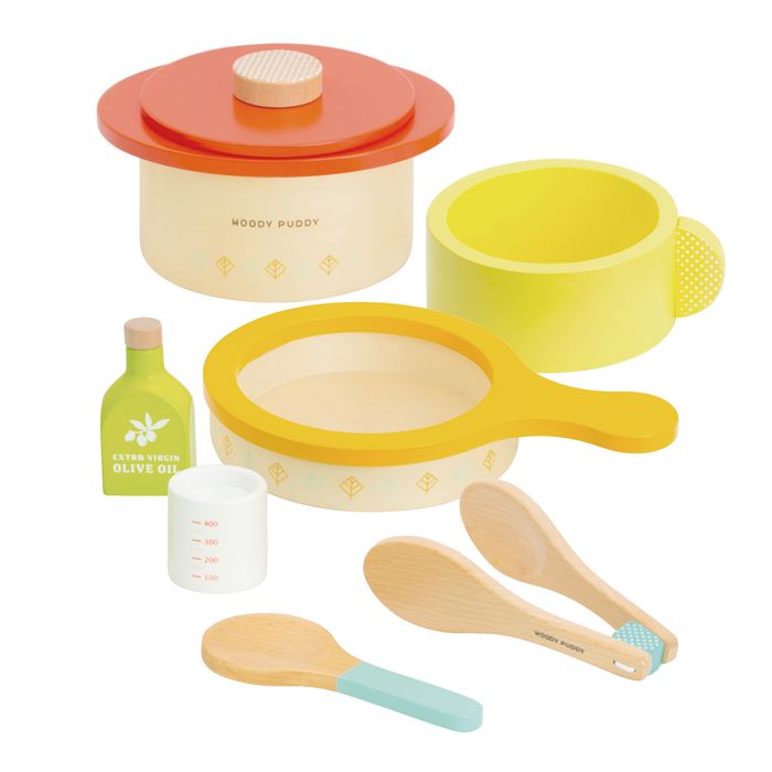 ままごと キッチン 木製 おままごと 調理器具 ウッディプッディ はじめてのおままごと おなべ&フライパンセット おもちゃ キッチン 子供 玩具 知育 天然木 G05-1214 WOODY PUDDY