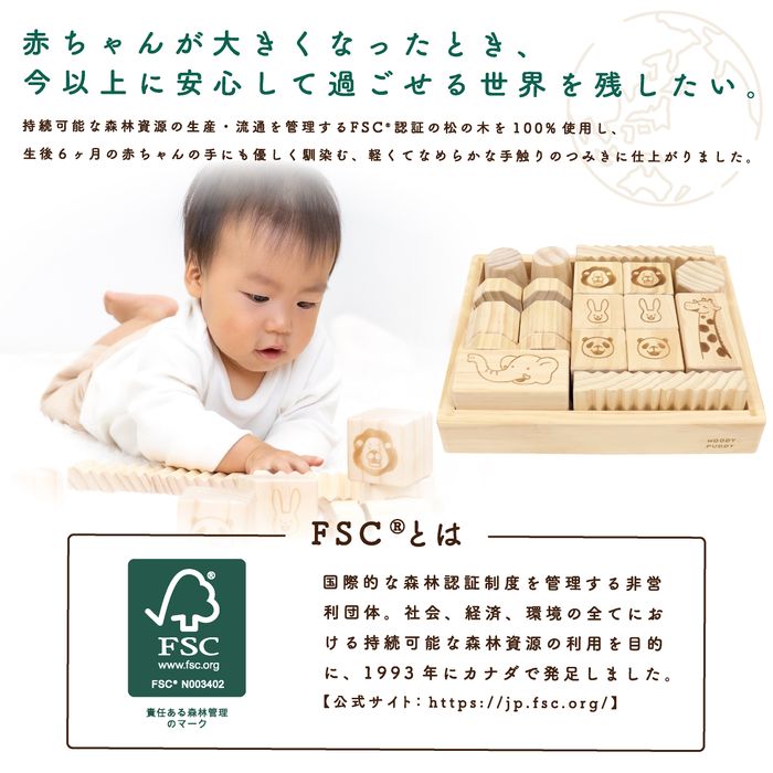 ウッディプッディ はじめてのつみき 赤ちゃんと地球にやさしい松のつみき おもちゃ ベビー 知育玩具 天然木 G01-1055 WOODY PUDDY