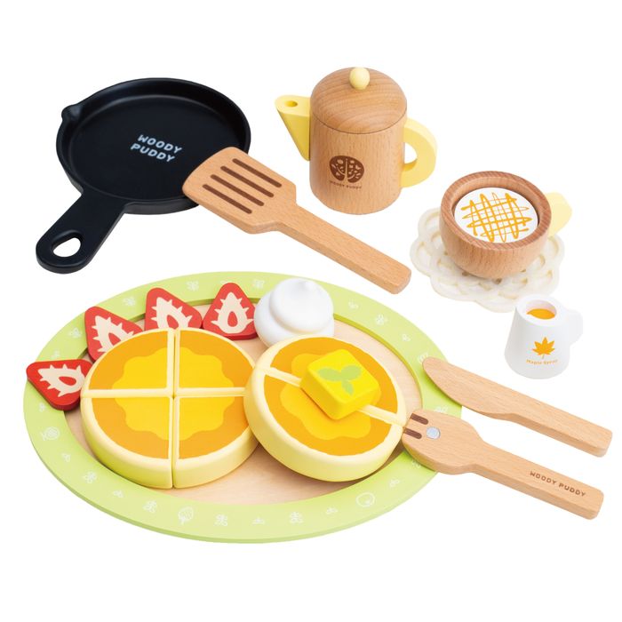 ままごと キッチン 木製 ウッディプッディ はじめてのおままごと パンケーキ&カフェセット おもちゃ キッチン 子供 知育 ままごと 天然木 G05-1227 WOODY PUDDY