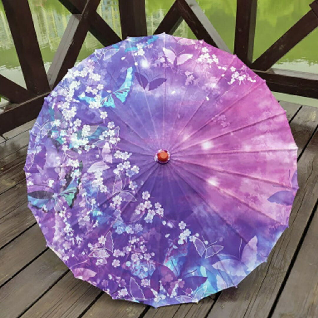 傘 和傘 紫 パープル 蝶 晴雨兼用 和風傘 かさ 木製 雨傘 和風 和柄 レディース UVカット SNS 撮影用 アンブレラ ゴシック クラシック 日傘 婦人傘 パラソル クラシカル ゆめかわ 遮光 女性 男性 レトロ 軽量 個性 おしゃれ