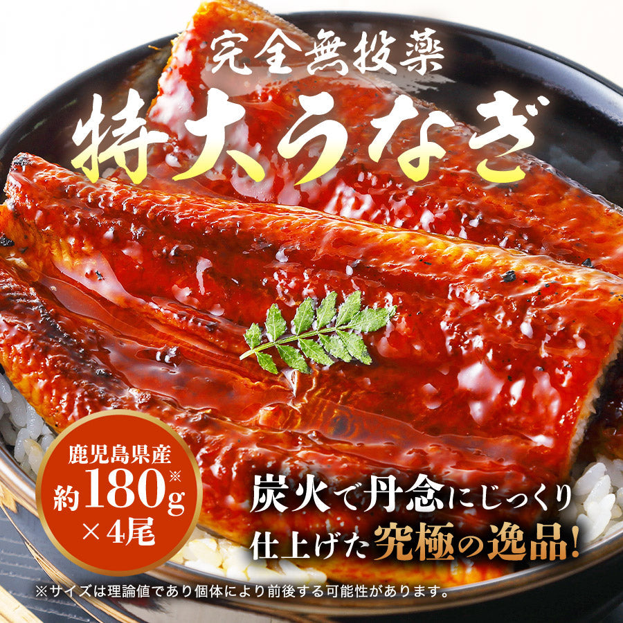 国産無投薬うなぎ 4尾 約180g×4 4本 鰻 鹿児島県産 ( 鰻 うなぎ ウナギ 蒲焼 かば焼き 土用丑 土用 丑の日 スタミナ 夏 山田水産) 冷凍便 お取り寄せグルメ 食品 ギフト