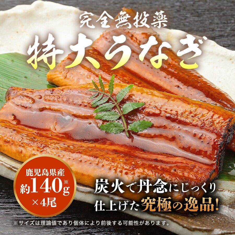 無投薬うなぎ 4尾 約140g×4本 国産 鰻 鹿児島県産 ( 鰻 うなぎ ウナギ 蒲焼 かば焼き 土用丑 土用 丑の日 スタミナ 夏 山田水産) 冷凍便 お取り寄せグルメ 食品 ギフト