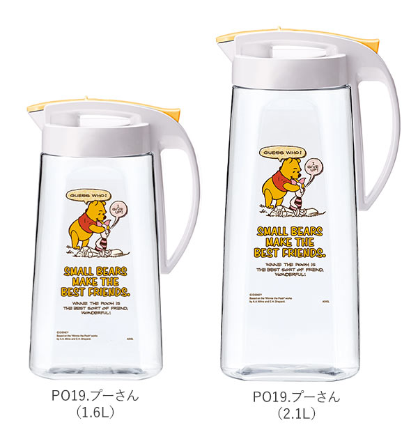 【PO20.プーさん・2.1L】 ピッチャー ASVEL アスベル  通販 ドリンクビオ DRINK VIO 冷水筒 1.6L 1600ml 2.1L 2100ml 縦横 タテヨコ 耐熱 冷水ポット 2L 麦茶ポット 横置きOK ワンプッシュ 洗いやすい 清潔