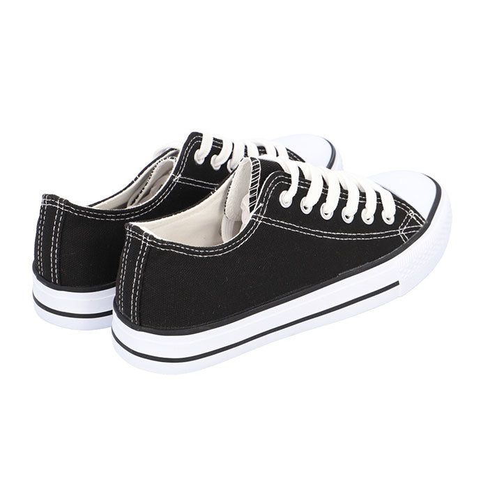 【BLACK・SS(22.5-23.0cm)】 スニーカー レディース 通販 ローカット 無地 キッズ メンズ 子供靴 キャンバス デニム 紐 かわいい おしゃれ シンプル ペア 小学生 高学年 中学生 親子 お揃い