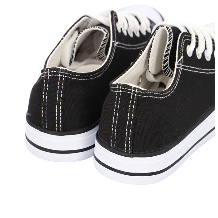 【BLACK・SS(22.5-23.0cm)】 スニーカー レディース 通販 ローカット 無地 キッズ メンズ 子供靴 キャンバス デニム 紐 かわいい おしゃれ シンプル ペア 小学生 高学年 中学生 親子 お揃い