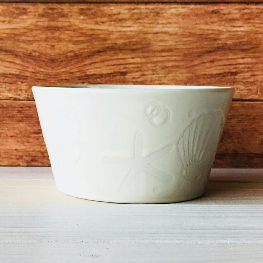 MERMAIDボウルМ ホワイト 直径13.2cm 白 アイボリー ボール 大鉢 サラダ 海の食器 ハワイアン 白い食器 シェル 貝殻 スター マーメイド サンゴ おしゃれ インスタ映え 西海岸風 リゾート 国産 電子レンジOK 食洗機OK  陶器のふる里  trysケ