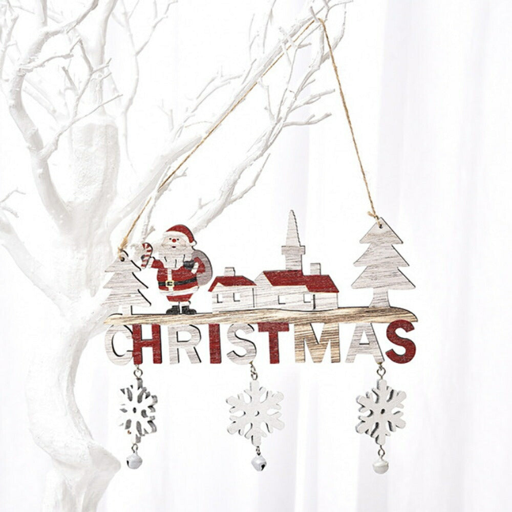 クリスマス ドア吊り下げ サンタさん 木製 クリスマスサイン 吊り下げ ヒモ 紐付き 掛け飾り デコレーション壁掛け 鈴 雪の結晶 インテリア ショーウィンドー 飾り ドア飾り 部屋飾り 窓 玄関リース プレゼント お店 カフェ 喫茶店 クリスマス飾りつけ クリスマスグッズ