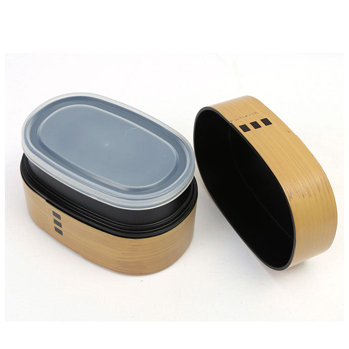 【526042.溜・お弁当箱】 わっぱ風 弁当箱 レンジ対応 通販 二段 520ml まげわっぱ風 曲げわっぱ風 日本製 2段 520 小判型 楕円 お弁当箱 ランチボックス 食洗機対応 溜 春慶 ひのき 檜 おしゃれ かわいい HAKOYA