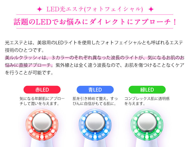 （イノセントホワイト）1台5役のマルチ美顔器【美ルル クラッシィ】