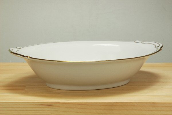 親子金線 (8吋)ベーカー 幅21.5cm (アウトレット込) 食器 陶器 磁器 白 金 洋 楕円ボウル 楕円鉢 サラダボウル カレー皿 おしゃれ 業務用 プロ使用 本格  陶器のふる里  stockヤ