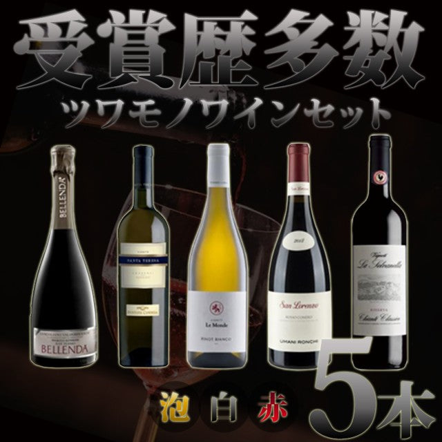 【20人シェア買いでお得】受賞歴多数！ツワモノワインセット 5本セット【赤 白 泡】750ml