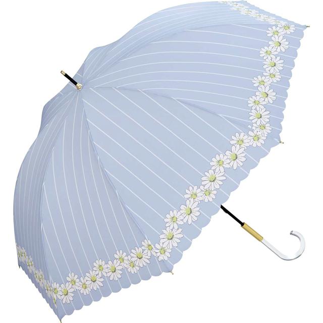 【ブルー・4767800.Sマーガレット】 wpc 傘 レディース 通販 晴雨兼用傘 長傘 晴雨兼用 8本骨 親骨 58cm 手開き UVカット 通学 通勤 ラッセルレース アイビーフラワー クリーミーフラワー ストライプマーガレット 小花