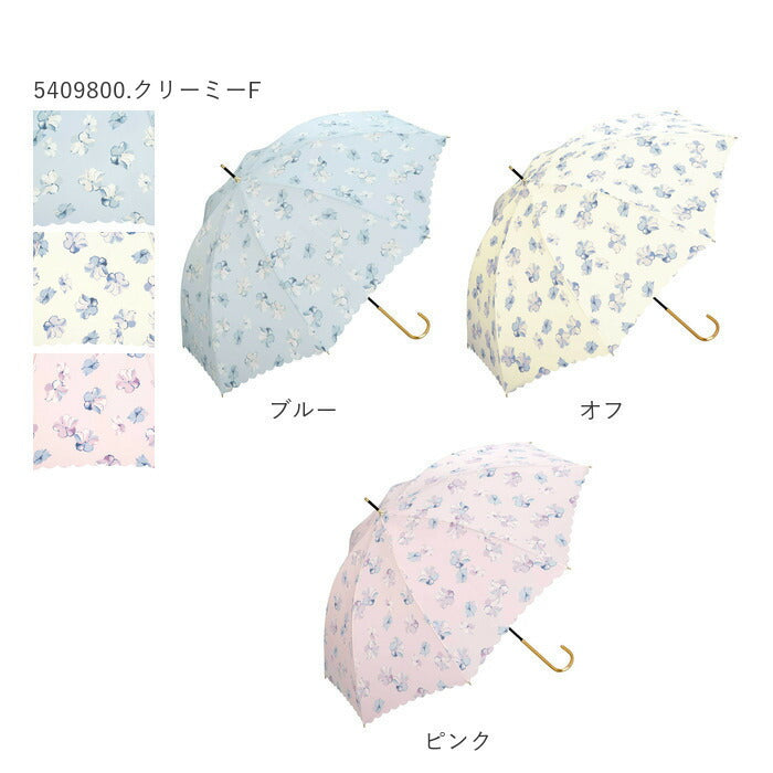 【ブルー・4767800.Sマーガレット】 wpc 傘 レディース 通販 晴雨兼用傘 長傘 晴雨兼用 8本骨 親骨 58cm 手開き UVカット 通学 通勤 ラッセルレース アイビーフラワー クリーミーフラワー ストライプマーガレット 小花