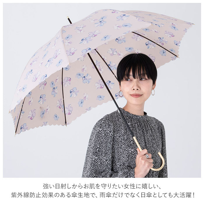【ブルー・4767800.Sマーガレット】 wpc 傘 レディース 通販 晴雨兼用傘 長傘 晴雨兼用 8本骨 親骨 58cm 手開き UVカット 通学 通勤 ラッセルレース アイビーフラワー クリーミーフラワー ストライプマーガレット 小花
