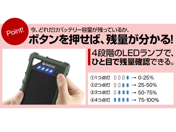 （ベージュ）モバイルバッテリー ソーラー 大容量 ポータブル ソーラー充電器 災害 防水 防災グッズ 16000mAh INOVA(3R-WT16)