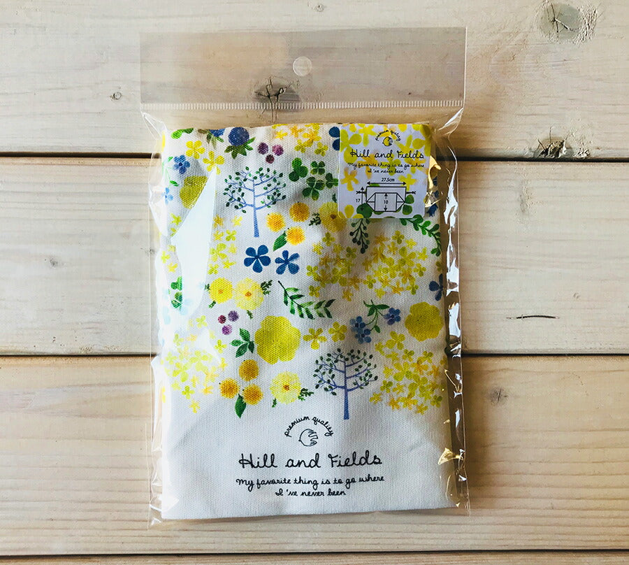 Hill and Fieldsランチ巾着 水彩 綿100％ 幅27.5cm 巾着 お弁当袋 ランチ小物 巾着袋 シンプル ナチュラル BOTANICAL おしゃれ インスタ映え  国産 日本製 Hill&Fields ヒル＆フィールズ   陶器のふる里  trysケ