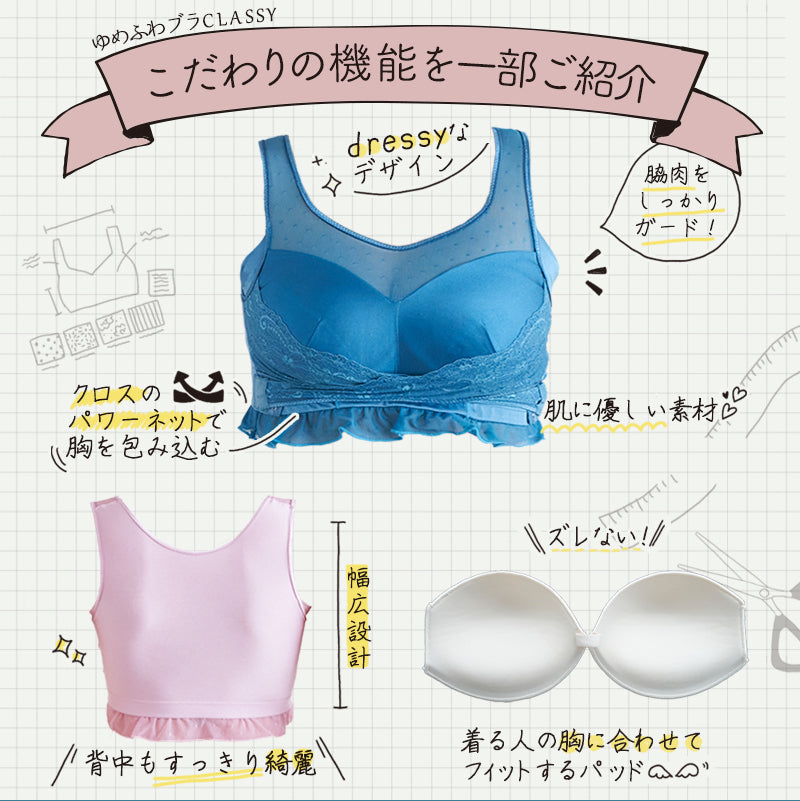 【mybest第1位受賞】6000人の声から生まれた機能性ナイトブラ ゆめふわブラCLASSY Sサイズ スモーキーピンク