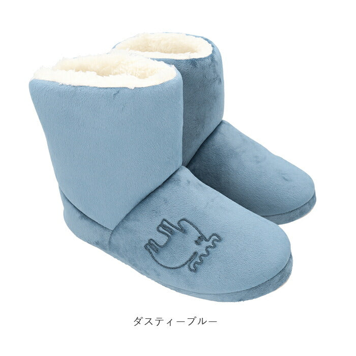 【ダスティーブルー・M(22.5-24.5cm)】 moz ルームブーツ 通販 モズ ルームシューズ 暖かい あったか 洗える 水洗い メンズ レディース おしゃれ 冬 秋冬 北欧 スウェーデン 裏ボア もこもこ ふわふわ 刺繍 ロゴ かわいい