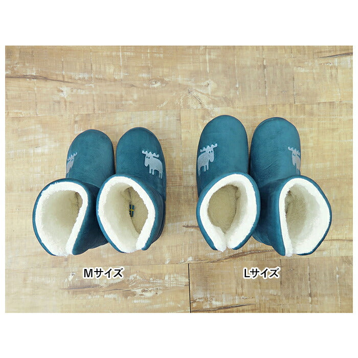 【ダークグリーン・M(22.5-24.5cm)】 moz ルームブーツ 通販 モズ ルームシューズ 暖かい あったか 洗える 水洗い メンズ レディース おしゃれ 冬 秋冬 北欧 スウェーデン 裏ボア もこもこ ふわふわ 刺繍 ロゴ かわいい