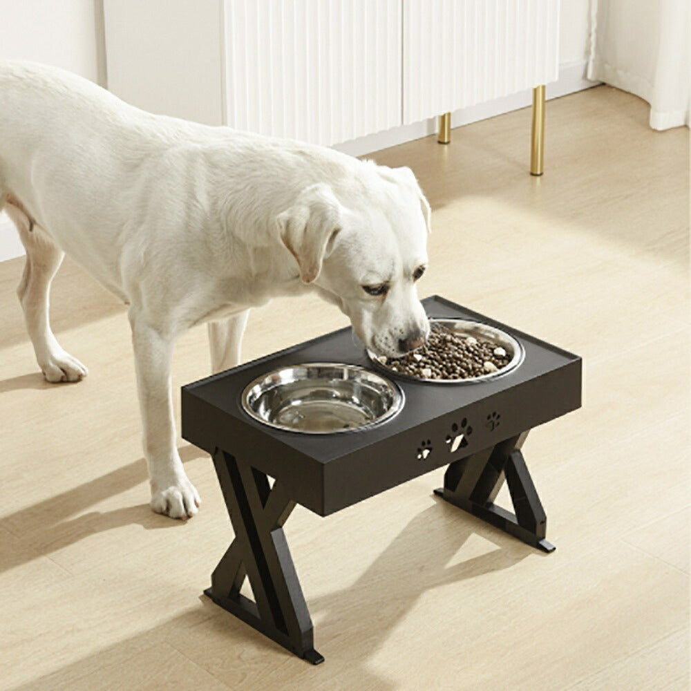 ペット 用 フードスタンド 3段階高さ調節 ブラック スチール皿付き 犬用 猫用 肉球 食器台 フードボウル フードボール 食器スタンド ペット用 おしゃれ かわいい 食事台 ご飯台 エサ台 えさ台 ドッグフード入れ エサ入れ