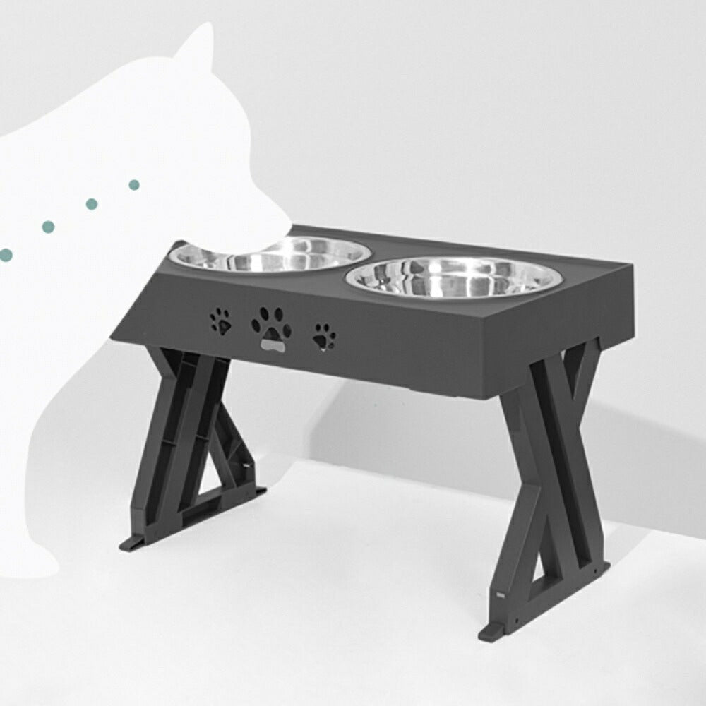 ペット 用 フードスタンド 3段階高さ調節 ブラック スチール皿付き 犬用 猫用 肉球 食器台 フードボウル フードボール 食器スタンド ペット用 おしゃれ かわいい 食事台 ご飯台 エサ台 えさ台 ドッグフード入れ エサ入れ