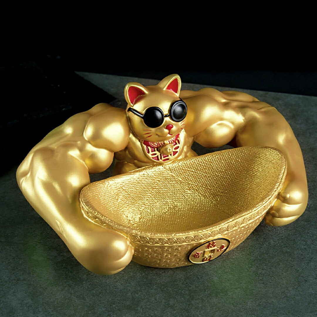 風水 置物 マッスル 招き猫 ーVer2ー 皿持ち ゴールド 暴富 招財 劫財 金風水アイテム 金運アップ 財運 金運 健康 仕事 家庭 華やか 商売繁盛 幸運 開運 富 スピリチュアル インテリア パワー 大盛況 超縁起物 浄化 最強