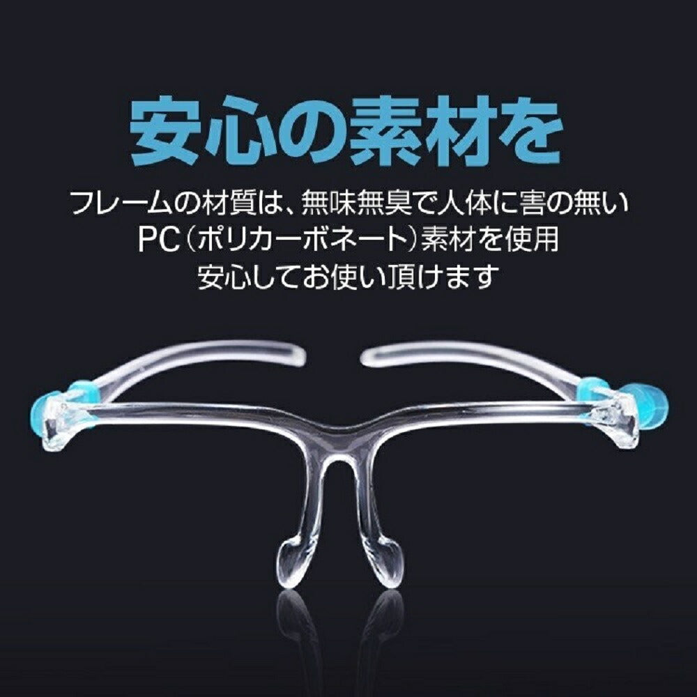 メガネ10個＋交換用シールド30枚  フェイスシールド メガネ型 交換用シールド  クリア 軽量 PC素材 軽量 透明シールド シールド取り換え可 防塵飛沫対策 簡単装着 フェイスガード お得 医療用 デンタル 透明 感染 飛沫感染