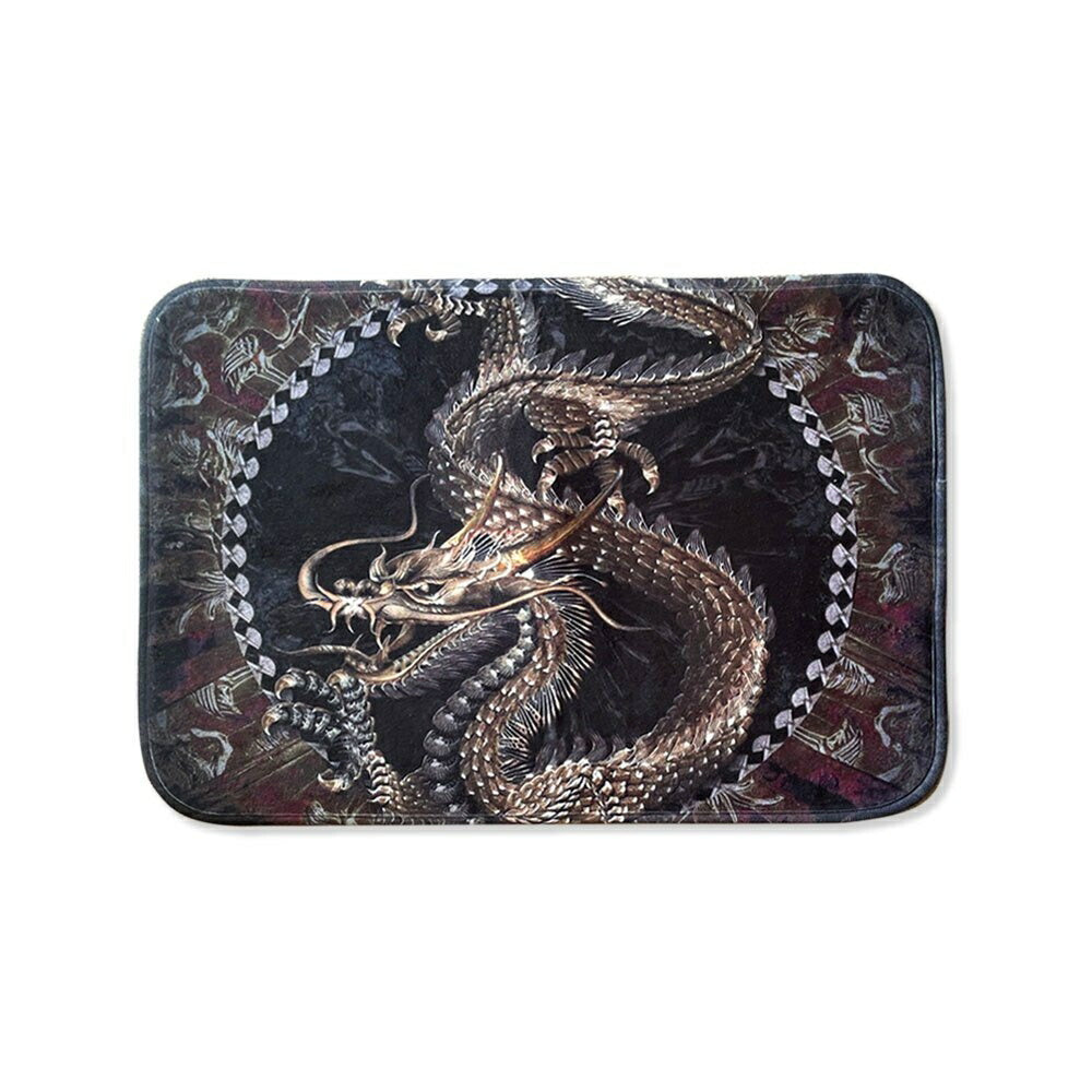 マット 玄関 用 四角 黄金龍 40×57.5 龍 お風呂場 バスルーム カーペット 暖かい 温かい 温もり ふわふわ 滑り止めマット ペット 欧風 厚手 折り曲げ 足冷え対策 ズレない キズ防止 滑り防止 アンティーク 誕生日 クリスマス ギフト