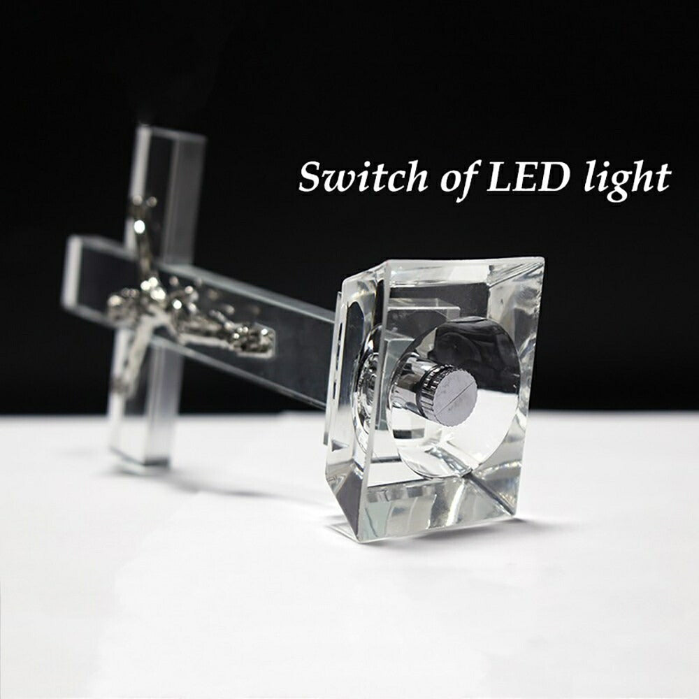 置物 ガラス キリスト像 LED クリスタル オブジェ ビンテージ クラシカル 十字架 磔 キリスト教 イエス 教会装飾 スタンド イエス・キリスト スタンドタイプ アンティーク クロス インテリア 小物 西洋風 北欧 欧州 クリスマス