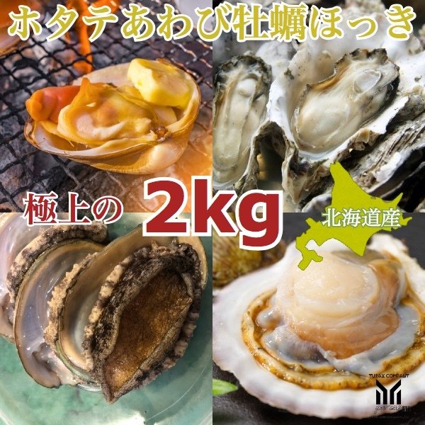 北海道産 殻付き ホタテ 蝦夷あわび 牡蠣 ほっき貝 豪華 貝4種特盛りセット 2kg