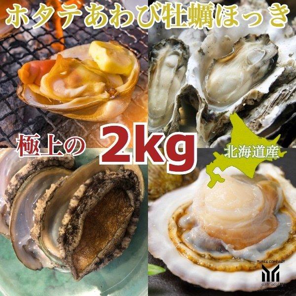 北海道産 殻付き ホタテ 蝦夷あわび 牡蠣 ほっき貝 豪華 貝4種特盛りセット 2kg