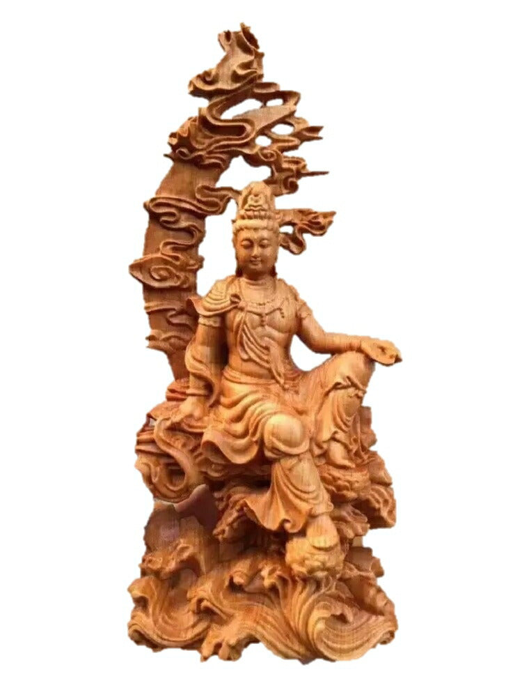 三日月 雲 観音像 観音菩薩 立像 木彫り 仏像 置物 仏壇 仏像 高級天然 ツゲ木彫り 唐草光背  風水 金運 プレゼント 贈り物 開店祝い 開店 お店 ショップ 会社 経営者 経営 宝くじ 金脈 商売繁盛 商売