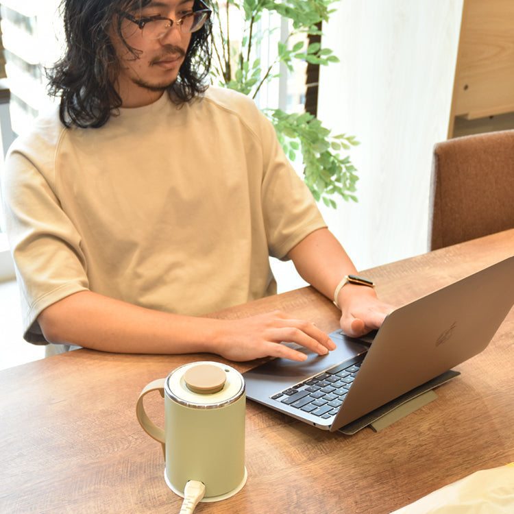 おひとりさま用マグケトル サンコー お湯沸かせて保温もできるマグカップ ホワイトTHANKO