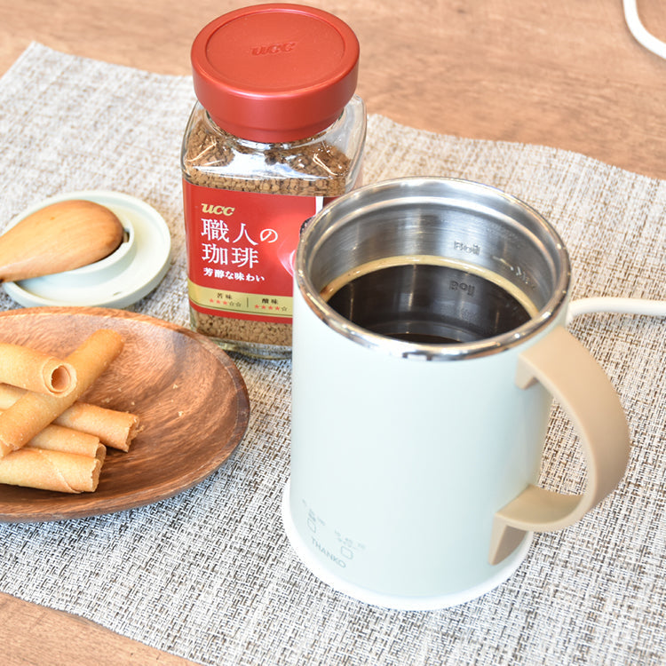 おひとりさま用マグケトル サンコー お湯沸かせて保温もできるマグカップ ホワイトTHANKO