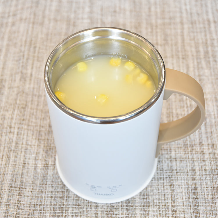 おひとりさま用マグケトル サンコー お湯沸かせて保温もできるマグカップ ホワイトTHANKO