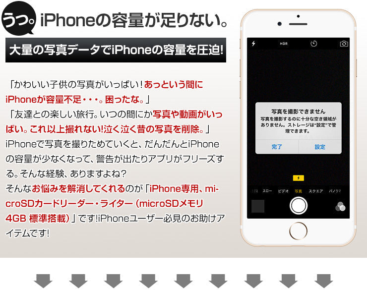 （ゴールド）iPhone バックアップ USBメモリ microSD 4GB 容量不足 写真 連絡先 動画 データ コピー 保存 カードリーダー(ZK-ESS)
