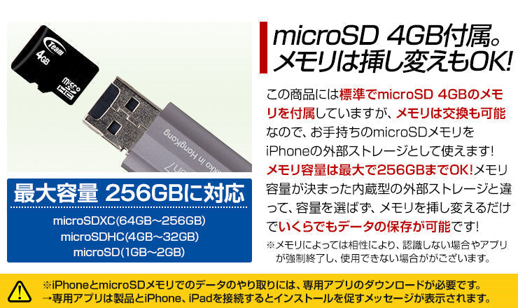 （ゴールド）iPhone バックアップ USBメモリ microSD 4GB 容量不足 写真 連絡先 動画 データ コピー 保存 カードリーダー(ZK-ESS)