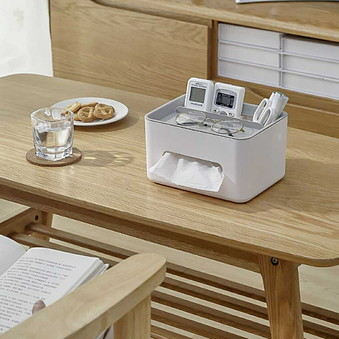 ティッシュケース 多機能 グレー ティッシュボックス 小物入れ リモコンラック シンプル 北欧風 卓上収納 大容量 リビング 寝室 インテリア雑貨 ボックスティッシュケース ティッシュカバー リモコンホルダー ペン立て 仕切り
